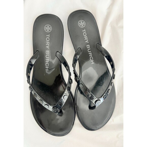Tory Burch Studded Jelly Flip Flops Thong Sandals Black Size 8 - Picture 1 of 6
